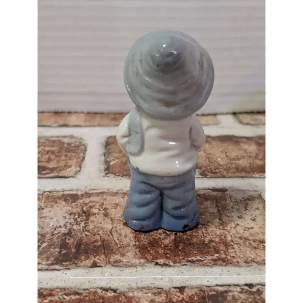 Dutch Vintage Farm Boy Holding Bird Porcelain Ceramic Mini Figurine Figure